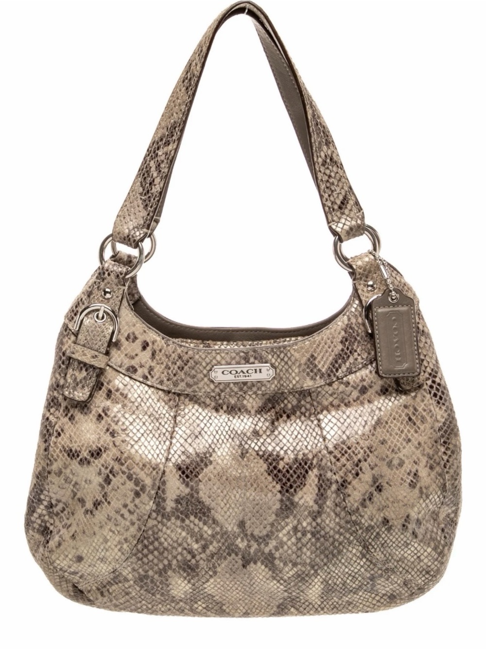 Coach SnakePrint Embossed Hobo Bag in Taupe and Brown